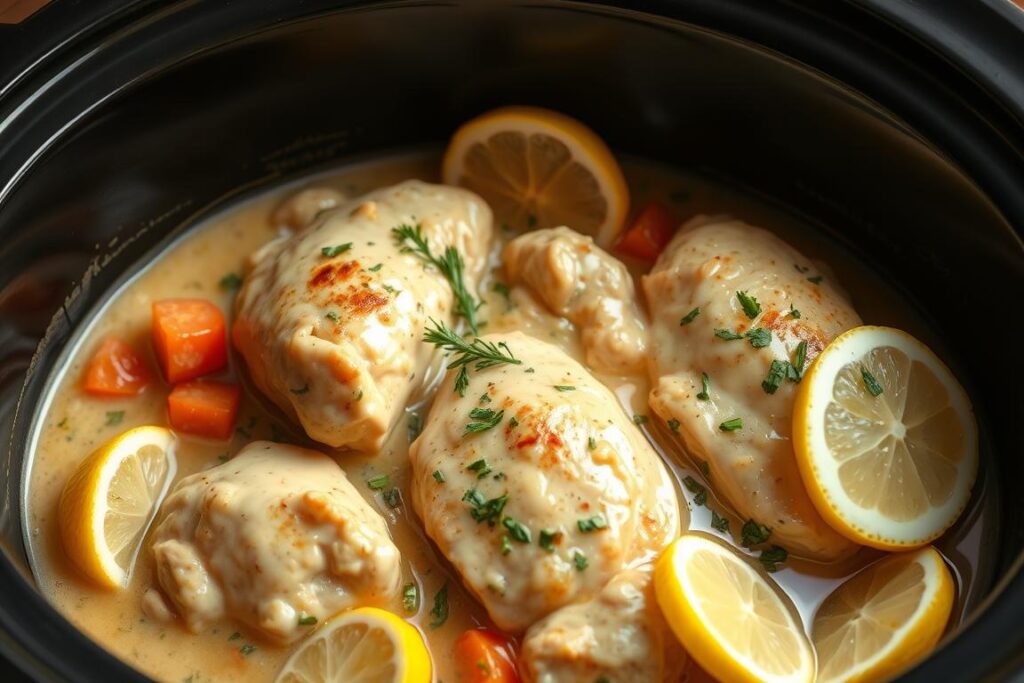 Creamy Lemon Garlic Butter Chicken in Slow Cooker