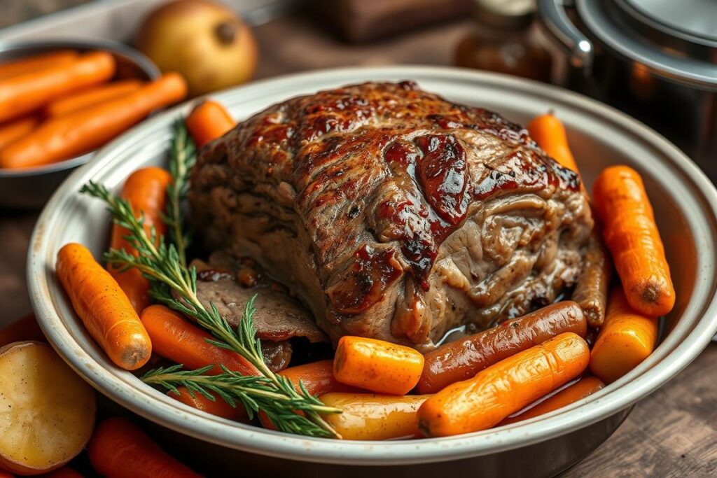 How do you keep vegetables from getting mushy in a pot roast?